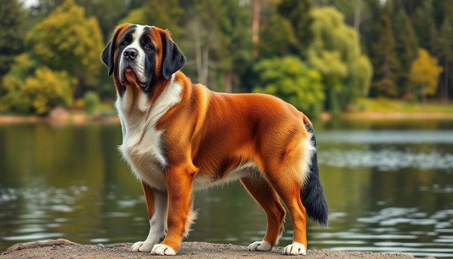 St. Bernard by a serene lake, highlighting lifespan and vigor.