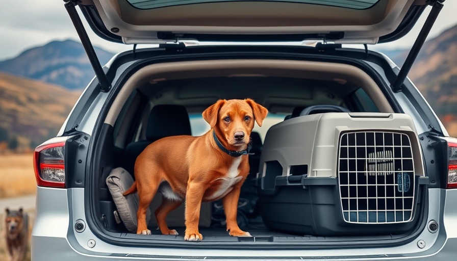 Curious dog in SUV trunk ready for a car journey.