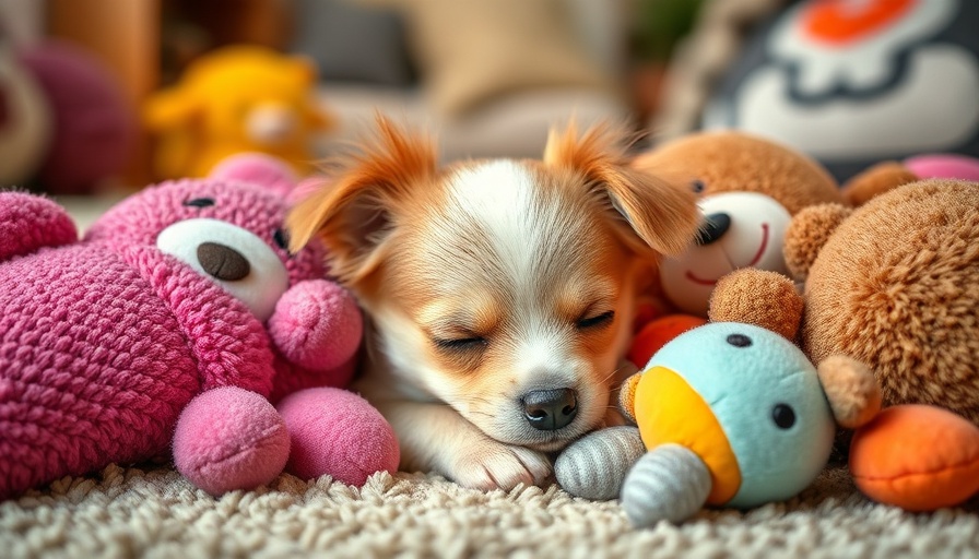 Dogster Photo Contest entry featuring a small dog among plush toys.