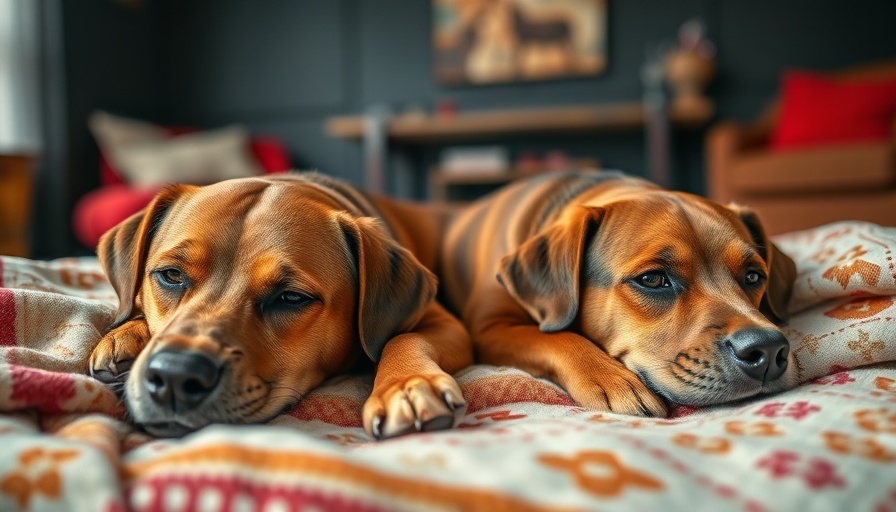 Two relaxed brown dogs resting on a cozy bed, highlighting canine serenity.