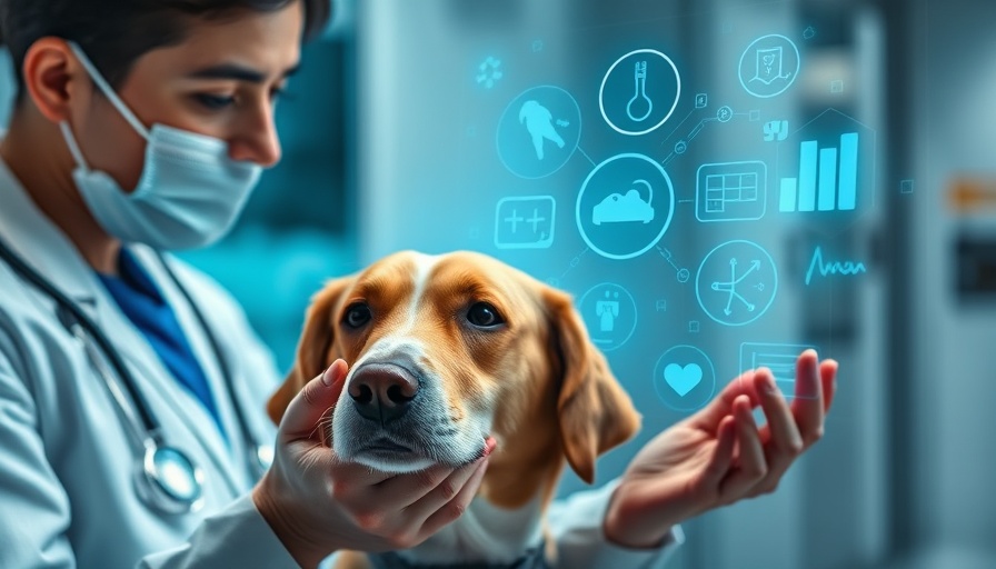 Veterinarian using advanced digital display for personalized chemotherapy for dogs.