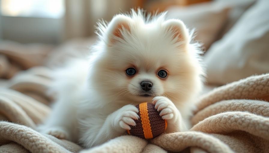 Adorable Pomeranian holding toy for Dogster Photo Contest Winners.