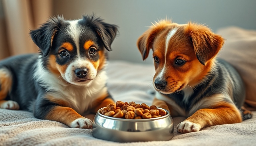 Nutrition for pregnant dogs: Two dogs with food bowl.