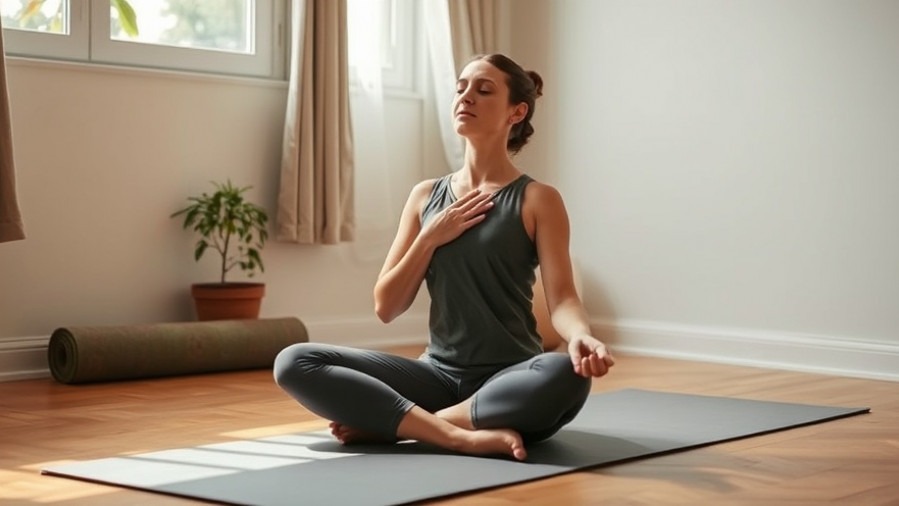 Mindful breathing in a serene indoor setting with practices for emotional regulation.