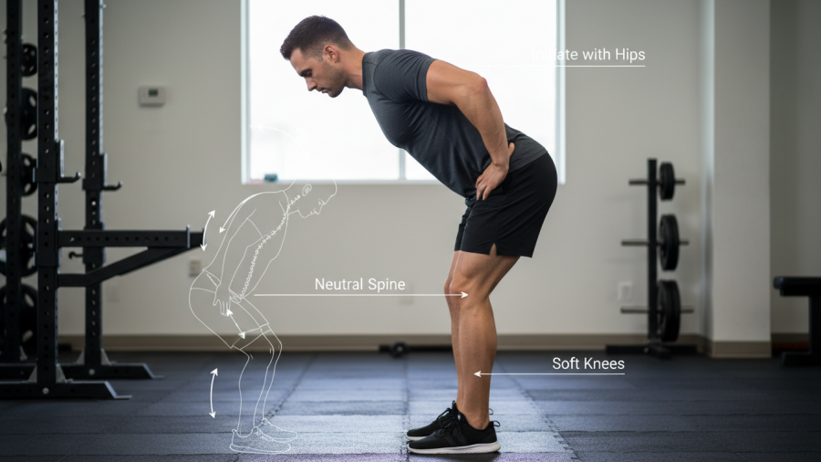 Deadlifts and hip hinges for bone health exercises and spine protection.