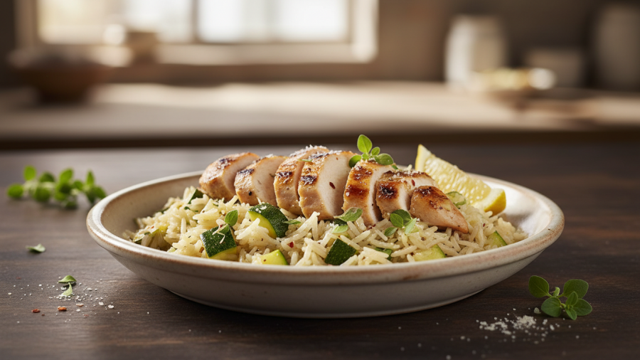 Healthy chicken zucchini and rice recipe for a simple weeknight dinner.