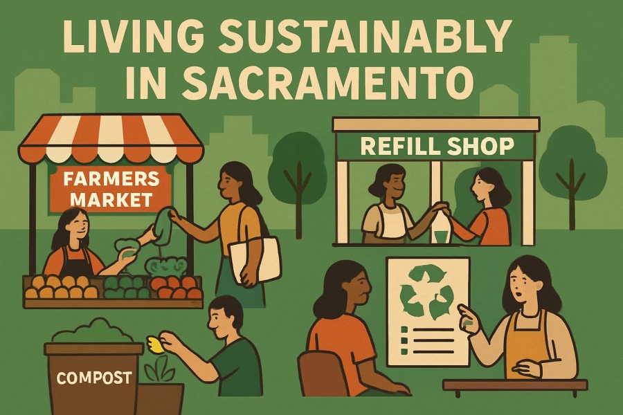 Sacramento promotes sustainable living with farmers’ markets and community initiatives.