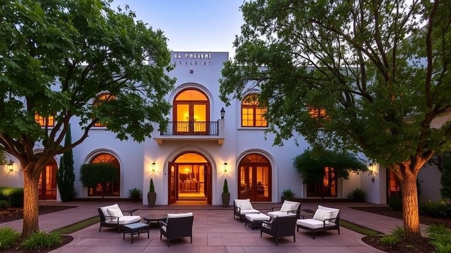 Elegant exterior of El Colibri Hotel & Spa at twilight, showcasing luxury and charm.