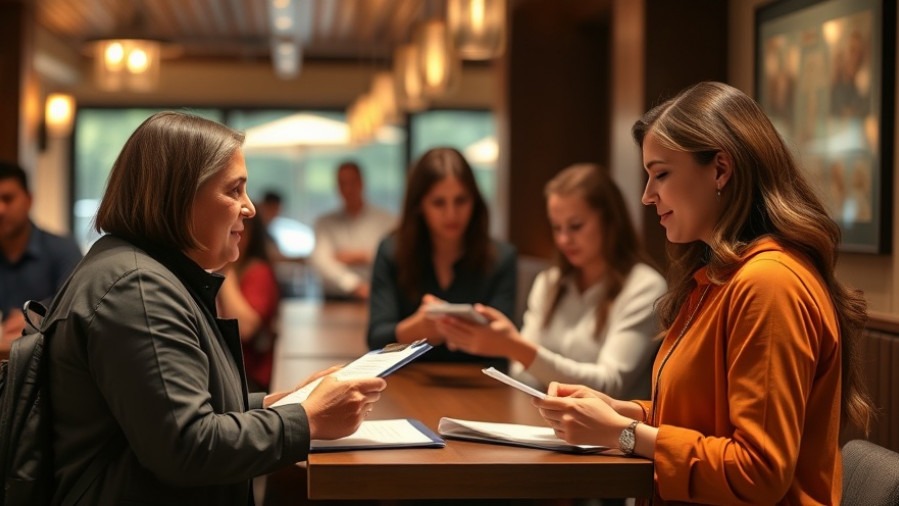 Photorealistic onboarding process with guests filling out paperwork.