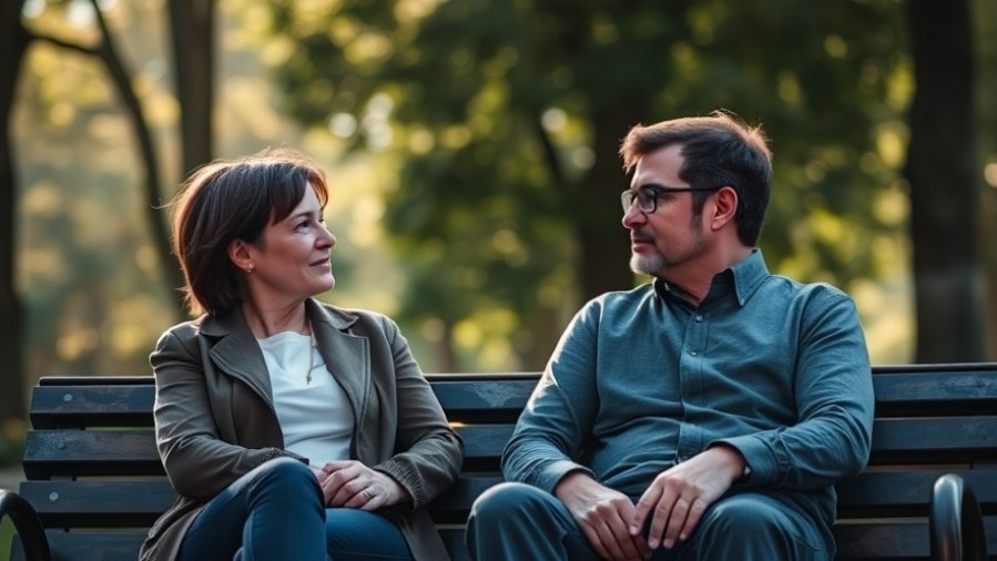 Two people sharing kindness and emotional resilience in a sunlit park.