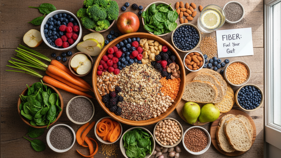 Healthy eating tips on dietary fiber snacks for a thriving gut microbiome.
