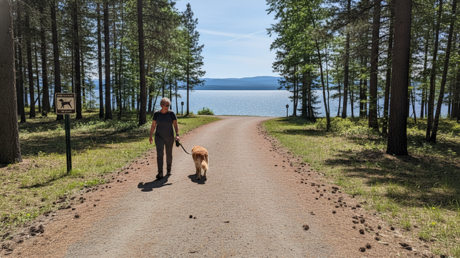 Pet-friendly trail with open sightlines for leashed dogs to enjoy.
