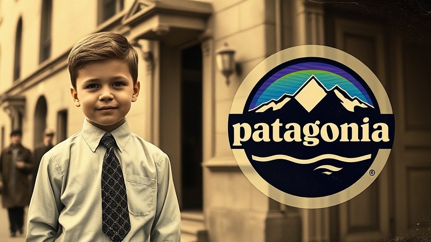 Young boy in vintage attire next to Patagonia logo, symbolizing sustainable business.