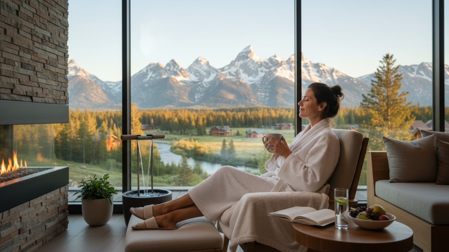 Tranquil solo luxury spa experience in Jackson WY mountains.