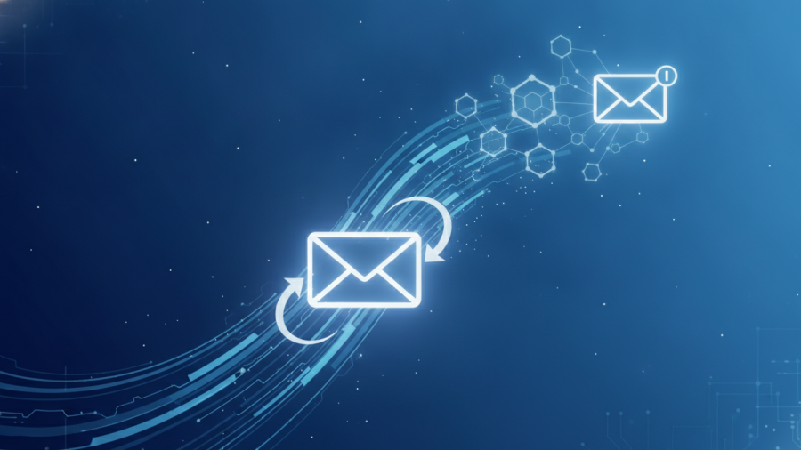 Illustrative graphic of an email being sent, highlighting professional email branding.
