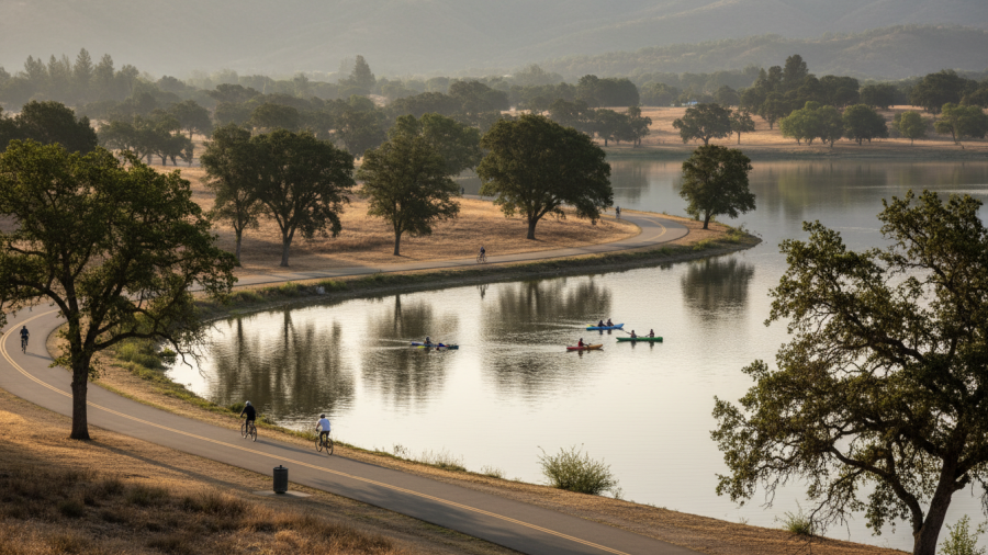 Peaceful Willow Creek Recreational Area in Folsom, perfect for Lake Natoma kayaking and family walks.