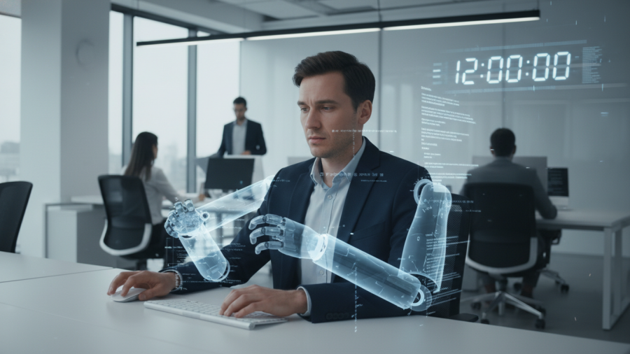 Efficiency in action, exploring the scripted feel of productivity.