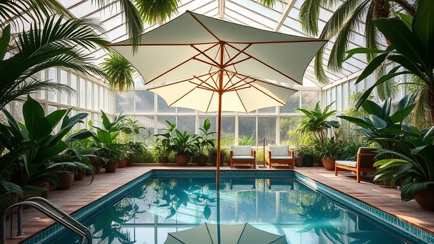 Serene indoor saltwater pool in a tropical greenhouse retreat