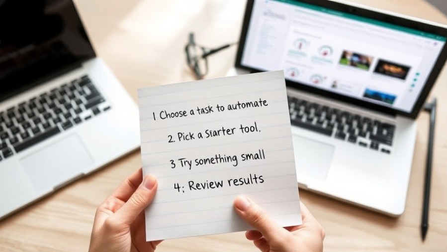 Checklist for using artificial intelligence in marketing with AI tools on a laptop.