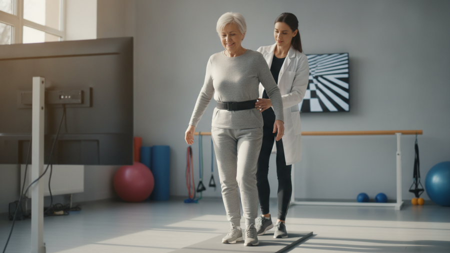 An older adult receives vestibular therapy for vertigo at Parkway Physical Therapy.