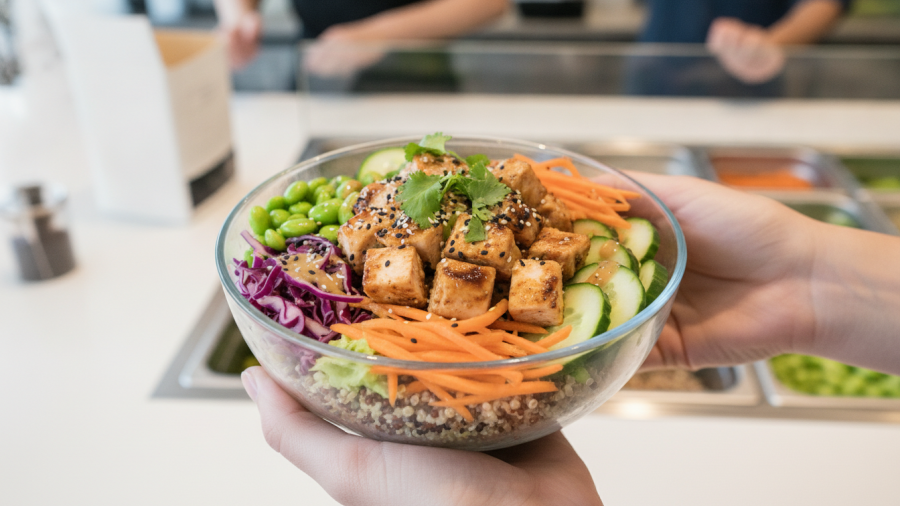 Healthy build your own bowls: balanced vs excessive portions, showcasing hidden calories.