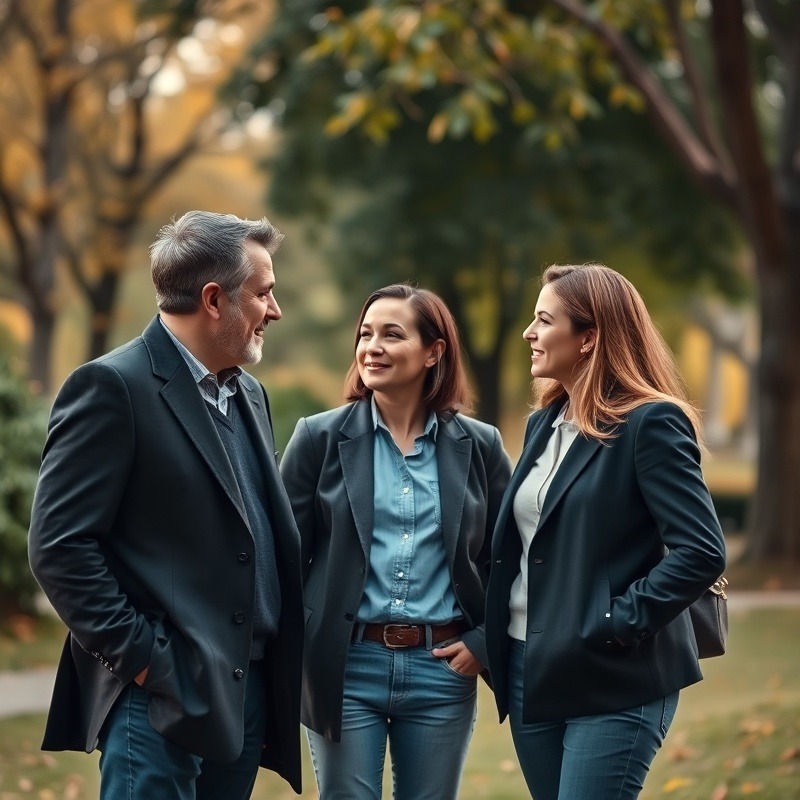 successful people, standing together in a park talking to each other. demonstrating habits of successful people.