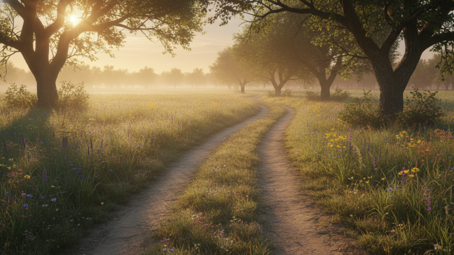 A serene sunrise path symbolizing spa marketing automation and AI customer engagement.