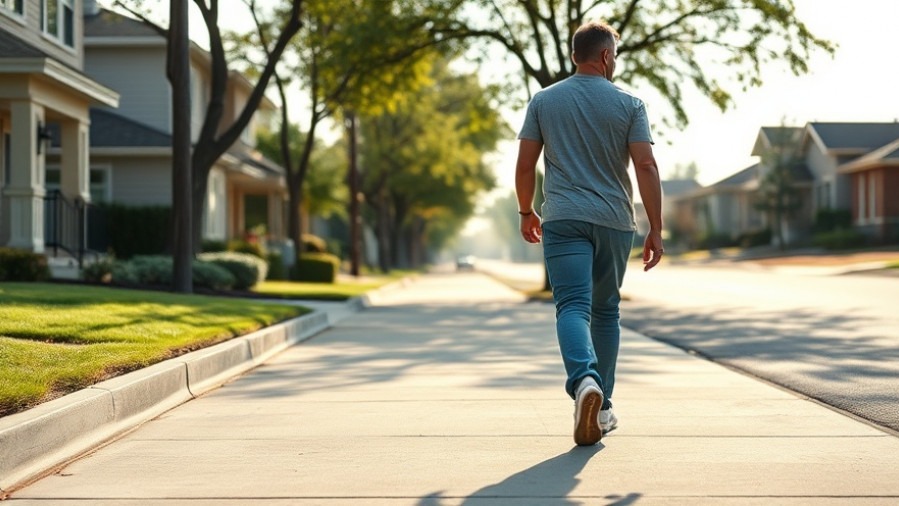 Adult practicing retro walking exercise on a quiet Sacramento sidewalk to improve balance.