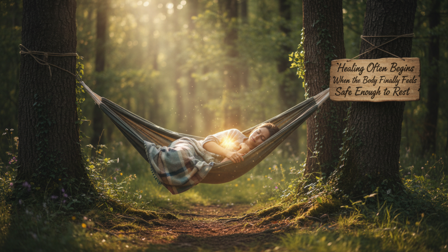 Healing starts with safe rest; vital for sleep and emotional health.