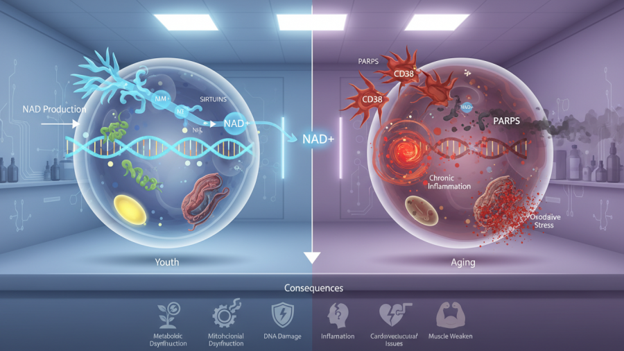 NAD health benefits and natural aging solutions explained visually.