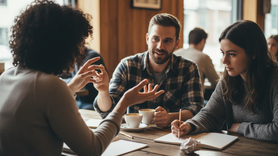 Genuine collaboration in personal development, showcasing self-control and social influence.