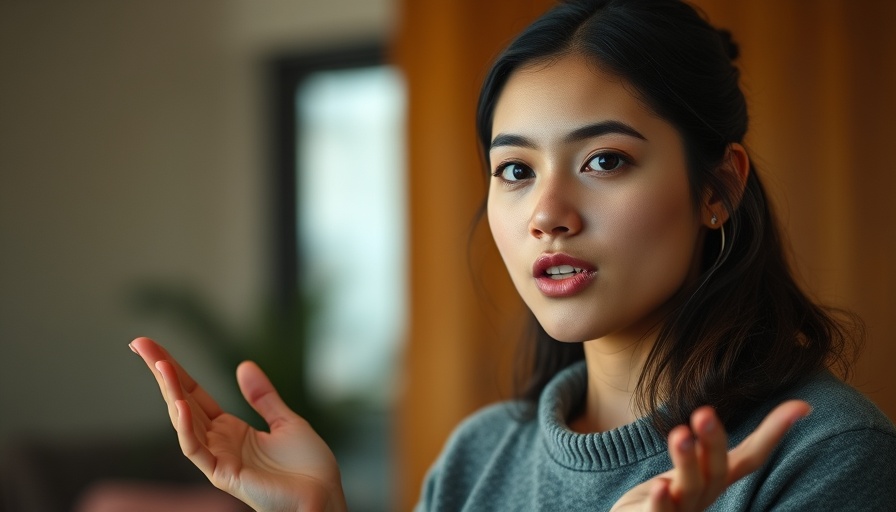 Young woman explaining a concept clearly in a video call setting.