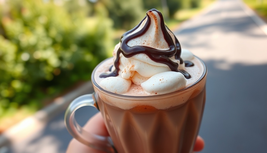 Sacramento Best Hot Chocolate with creamy toppings, outdoors.