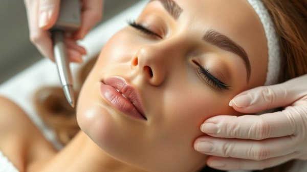 Detailed view of a hydrafacial treatment in a clinical setting.