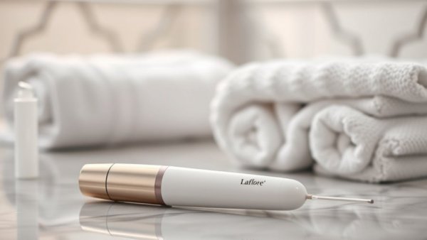 LaFlore skin health testing kit on marble near towels.