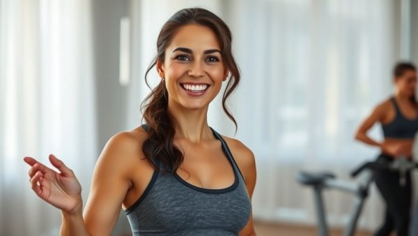 Woman preparing for workout showing forearm plank technique.