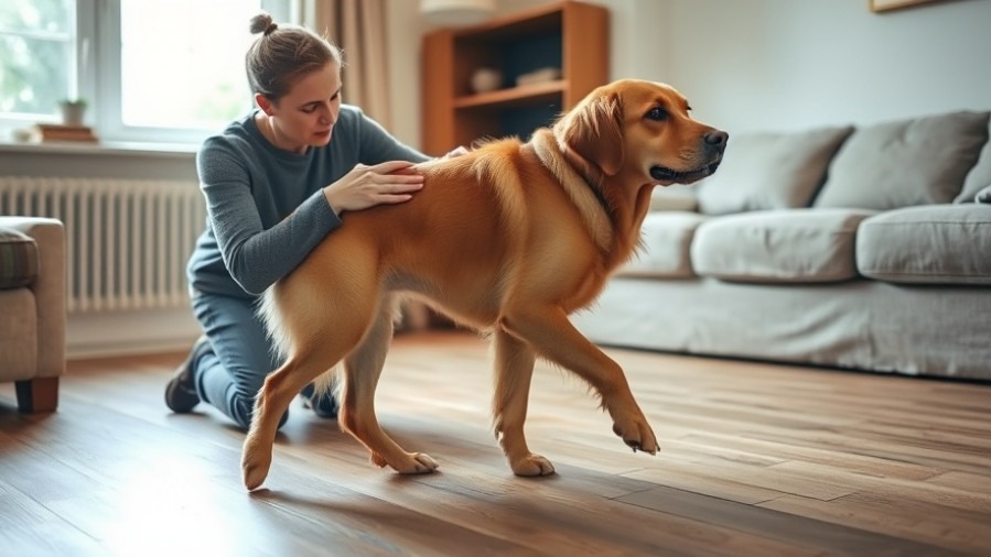 Senior golden retriever shows signs of discomfort, needing a pet chiropractor in Sacramento. 