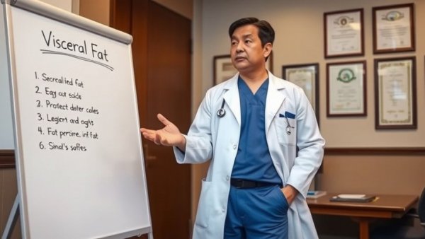 Doctor explains hidden sources of visceral fat on whiteboard.