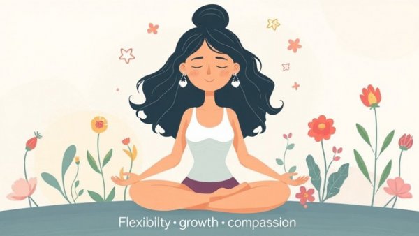 Illustration of meditating woman with strengths like flexibility and compassion.