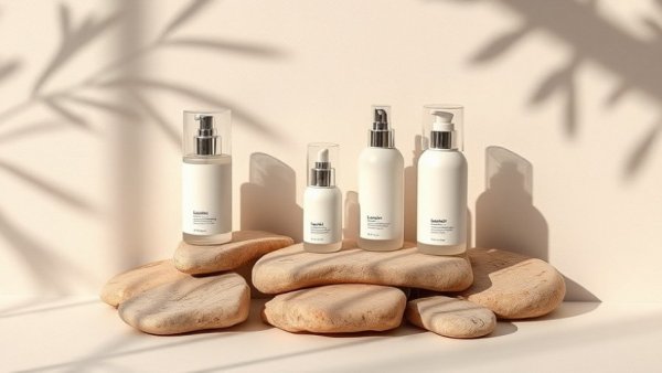 Minimalist skincare products on natural stones, private label skincare for spas.