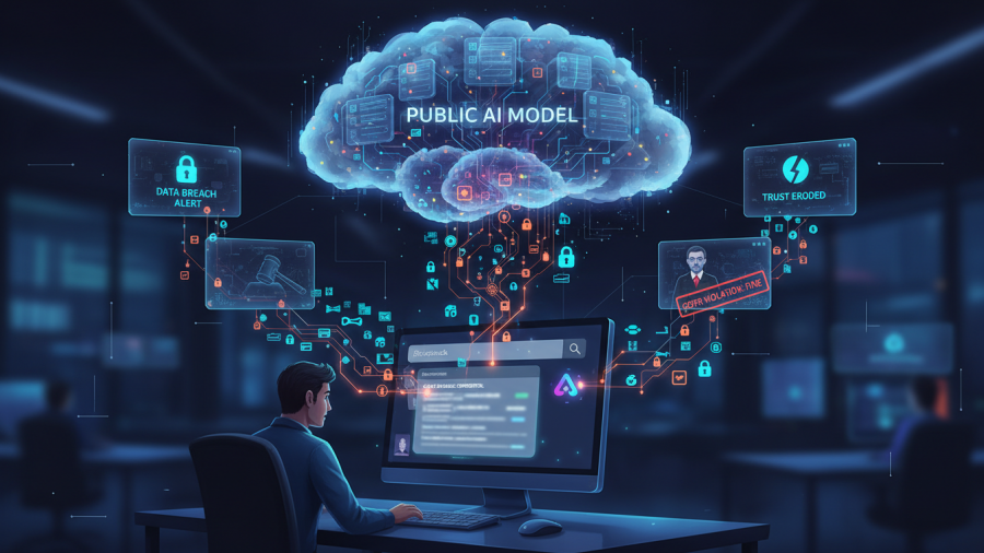 Exploring AI marketing legal risks when staff paste client info into AI tools.