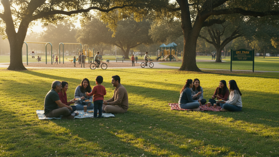 Families enjoying a sunny afternoon at Oki Park Sacramento, creating lasting memories.