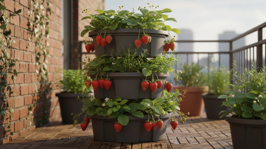 Vertical gardening showcases sustainable gardening practices in limited urban spaces.