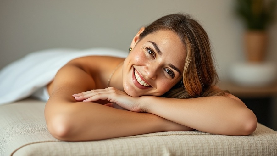 Smiling client on massage table, exuding relaxation and satisfaction.