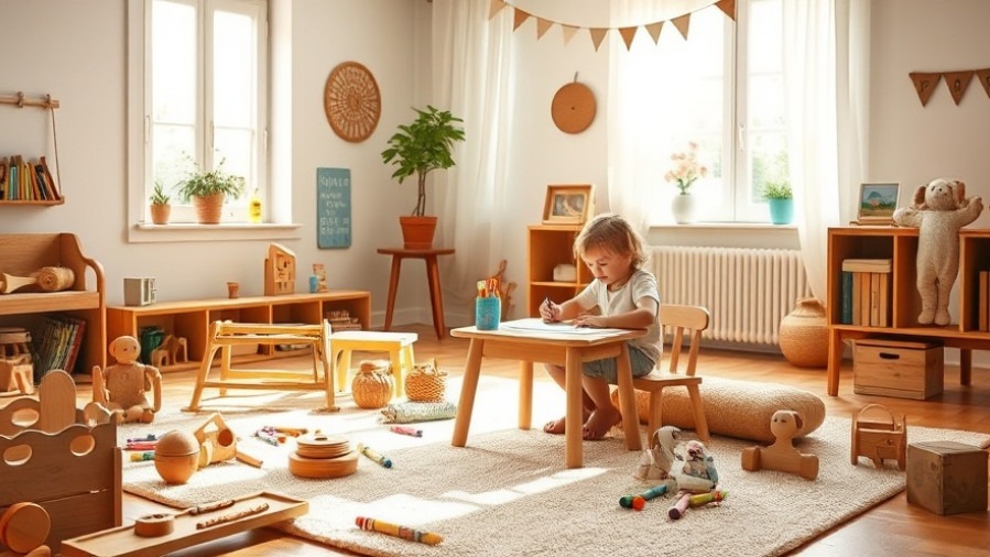 A sunlit playroom with eco-friendly gifts like wooden toys and organic cotton dolls, promoting sustainable gifting.