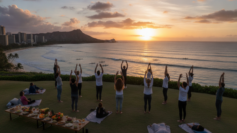 Ritz Carlton Waikiki Spa Retreat offers a luxury wellness experience with sunrise sessions.