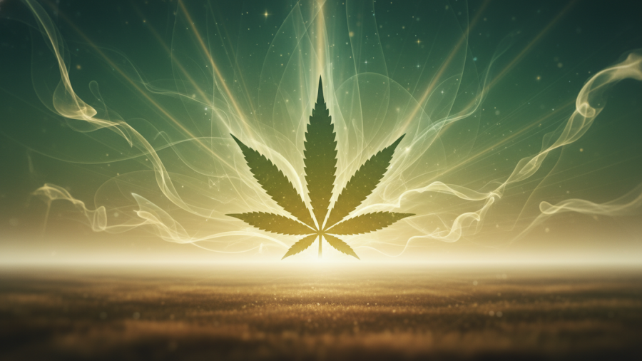 Glowing hemp leaf silhouette symbolizes CBD's bright potential in spa wellness.