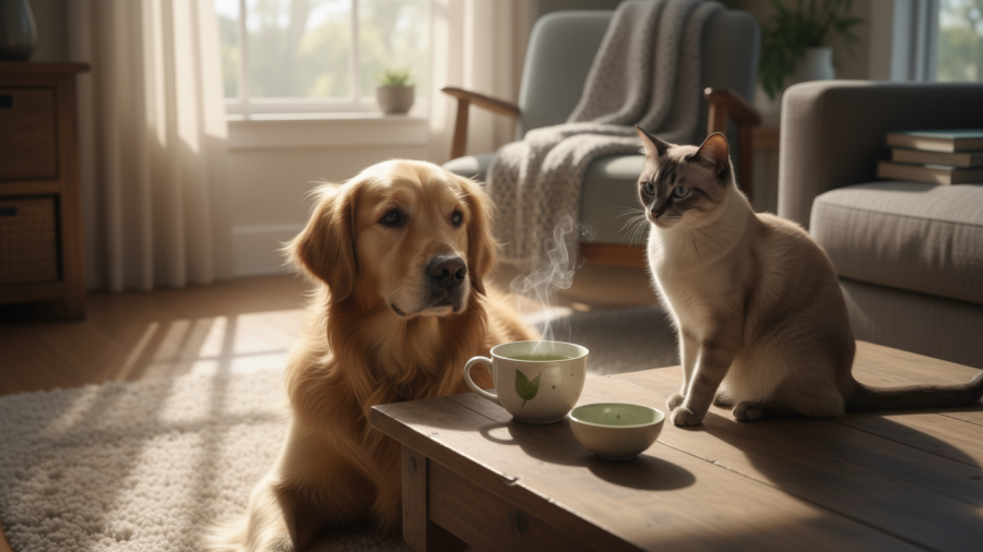 Explore the pet health benefits of green tea with caution for dogs and cats.