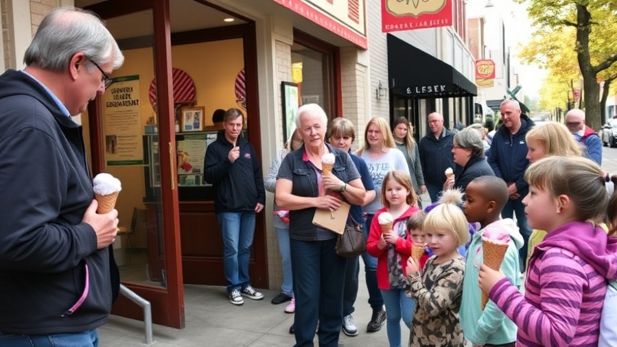 Parents share nostalgic stories of Sacramento ice cream as kids enjoy cones.