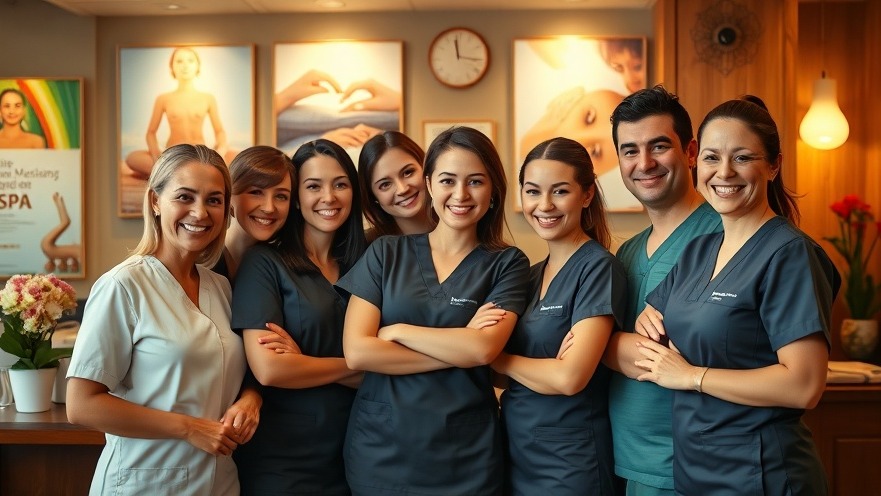 Friendly group at Massage Envy spa reception area.